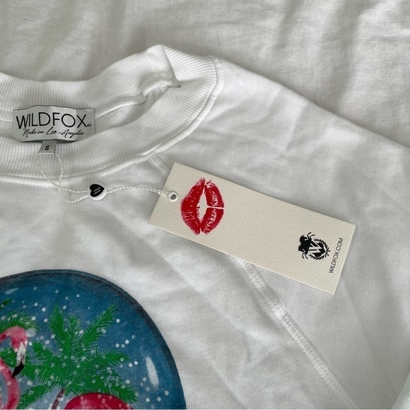 NWT new Wildfox SMALL White Snowy Tropics Sommers Snow Globe Sweatshirt flamingo - Picture 6 of 10